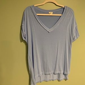 Blue V-Neck Shirt with Reverse Stitching